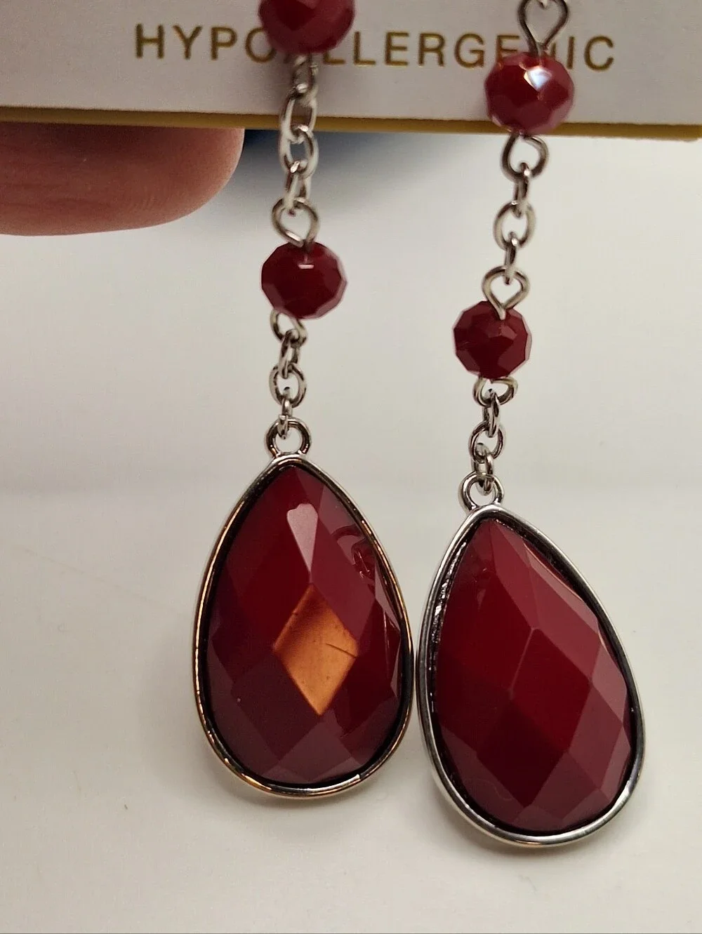 Mixit Color Red Faceted Teardrop Long Dangle Earrings Hypoallergenic NWT